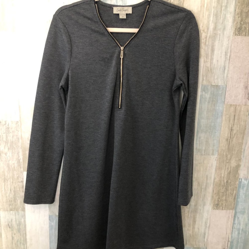 CHARLIE PAIGE Mini Dress Women’s S Gray Grunge 1/2 Zip Mod NEW